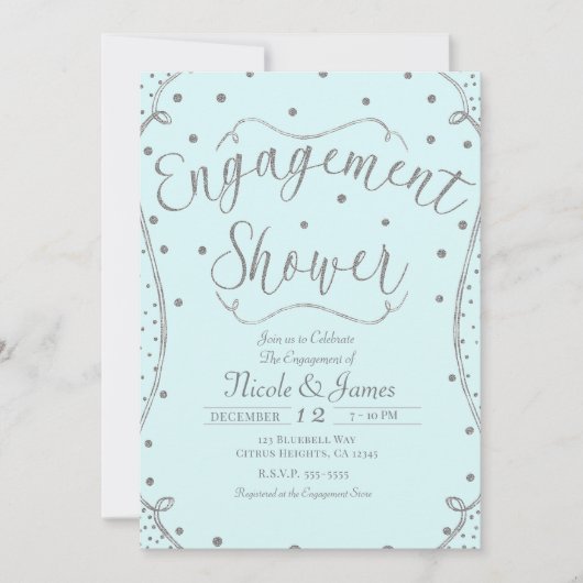 Licht blauw en zilver Verloving Shower Kaart (Voorkant)
