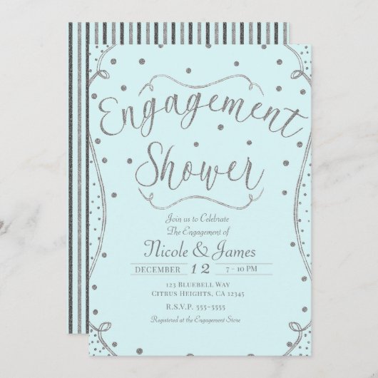 Licht blauw en zilver Verloving Shower Kaart (Voorkant / Achterkant)