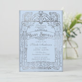 Licht blauw en Zilver  Victoriaans Baby shower Kaart (Staand voorkant)
