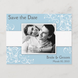 Licht Blauw Floral Draai sparen de Datum Fotokaart Save The Date