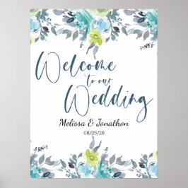 Licht Blauw Geel Groen Floral Wedding Poster