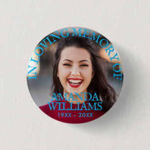 Licht blauw   Gepersonaliseerde foto Memorial Ronde Button 3,2 Cm