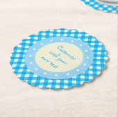 Licht Blauw Gingham Fancy Aangepaste tekst Kartonnen Onderzetters (Gekanteld)
