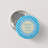 Licht Blauw Gingham Fancy Aangepaste tekst Ronde Button 3,2 Cm (Voorkant /achterkant)