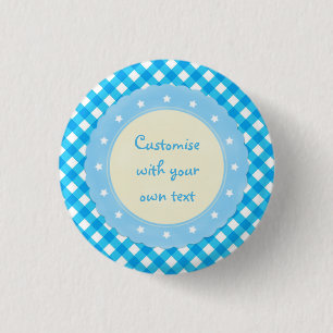Licht Blauw Gingham Fancy Aangepaste tekst Ronde Button 3,2 Cm