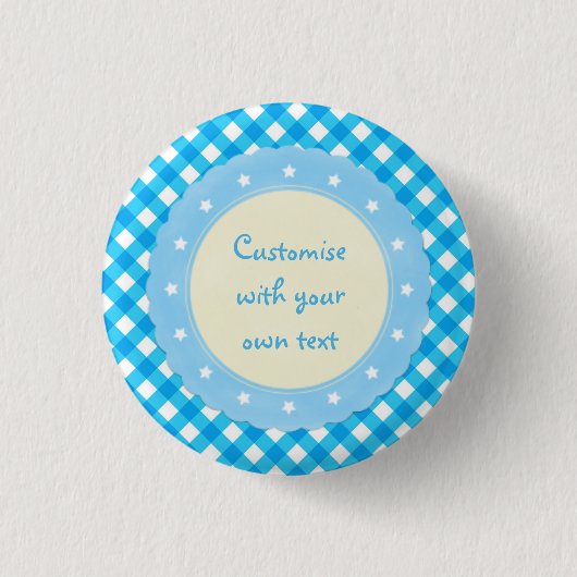 Licht Blauw Gingham Fancy Aangepaste tekst Ronde Button 3,2 Cm (Voorkant)