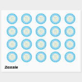 Licht Blauw Gingham Fancy Aangepaste tekst Ronde Sticker (Vel)