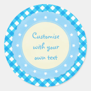 Licht Blauw Gingham Fancy Aangepaste tekst Ronde Sticker