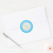 Licht Blauw Gingham Fancy Aangepaste tekst Ronde Sticker (Envelop)