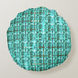 Licht blauw glanzend, kwadraten of afbeelding in h rond kussen
