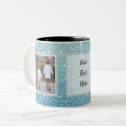 Licht blauw glitter-Afbeeldingen en tekstontwerp u Tweekleurige Koffiemok (Voorkant links)