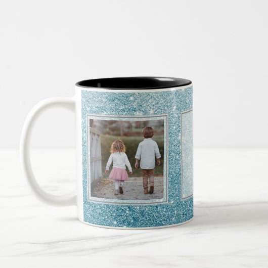 Licht blauw glitter-Afbeeldingen en tekstontwerp u Tweekleurige Koffiemok (Links)