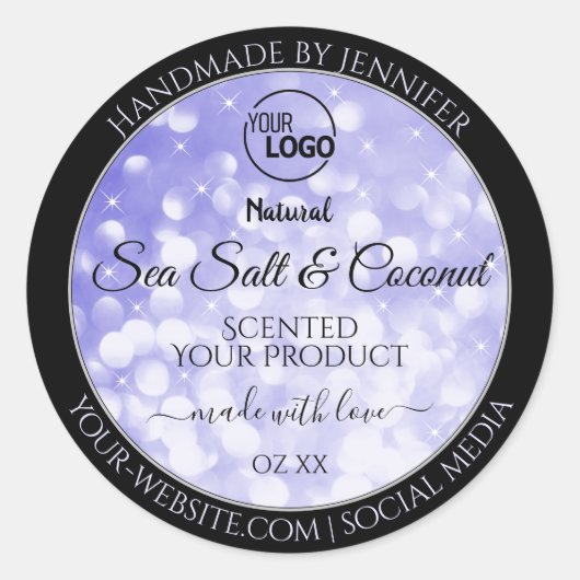 Licht blauw Glitter Product Packaging-Logo Ronde Sticker (Voorkant)