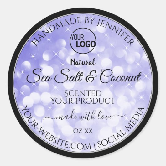 Licht blauw Glitter Product Packaging-Logo Ronde Sticker (Voorkant)