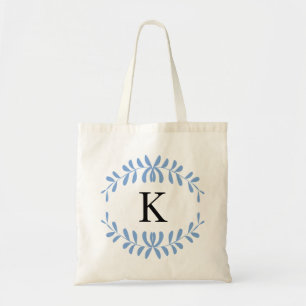 Licht blauw, groot, aangepast monogram tote bag