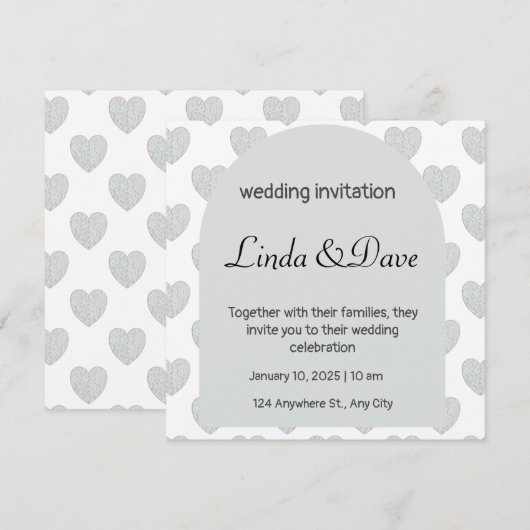 Licht Blauw Hart Patroon Huwelijksuitnodiging Kaart (Voorkant / Achterkant)