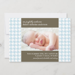 Licht blauw Houndstooth Pattern Baby Birth Aankondiging