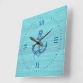 Licht blauw hout en marineblauw nierkanker vierkante klok (Hoek)