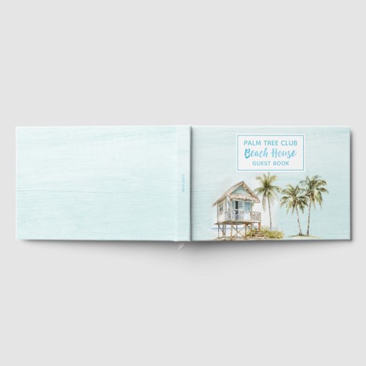 Licht Blauw Hout Palm Tree Beach House Guest Book Gastenboek (Volledig)
