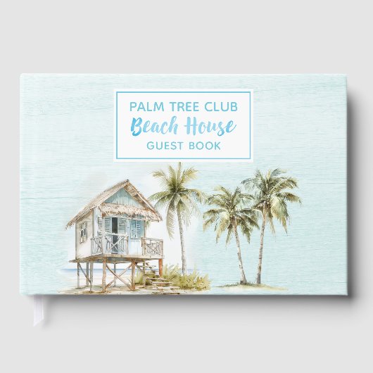 Licht Blauw Hout Palm Tree Beach House Guest Book Gastenboek (Voorkant)