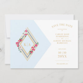 Licht blauw Initialen Floral Diamond Save The Date