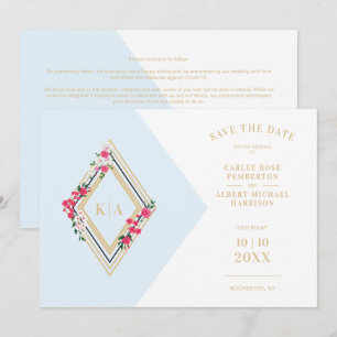 Licht blauw Initialen Floral Diamond Save The Date