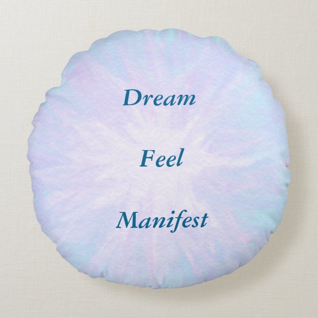 Licht blauw inspirerend ontwerp rond kussen (Voorkant)