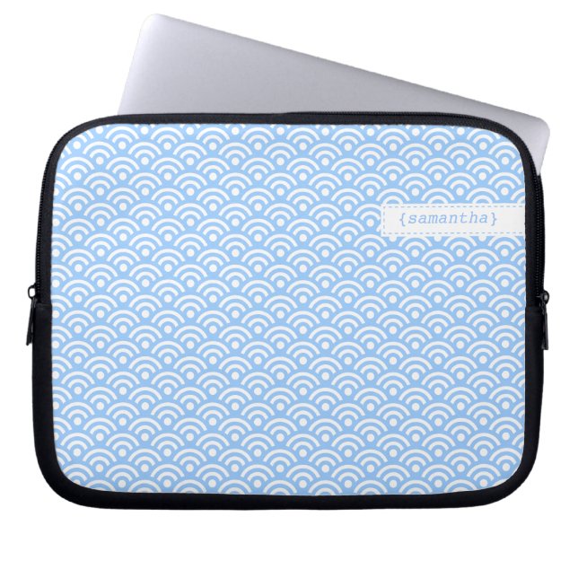 Licht blauw Japans Seigaiha-patroon Laptop Sleeve (Voorkant)