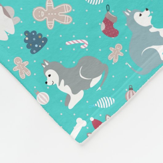 Licht blauw kerstmannetje fleece deken (Hoek)