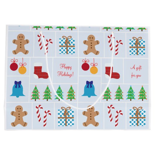 Licht blauw kerstpatroon Grote cadeautas (Achterkant)