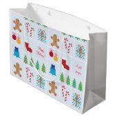 Licht blauw kerstpatroon Grote cadeautas (Achterkant Gekanteld)