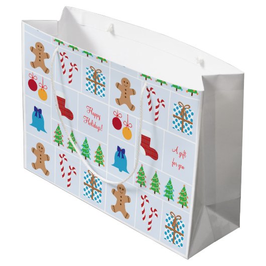 Licht blauw kerstpatroon Grote cadeautas (Achterkant Gekanteld)