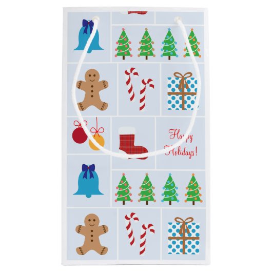 Licht blauw kerstpatroon, kleine cadeautas (Achterkant)