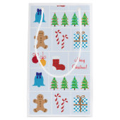 Licht blauw kerstpatroon, kleine cadeautas (Voorkant)