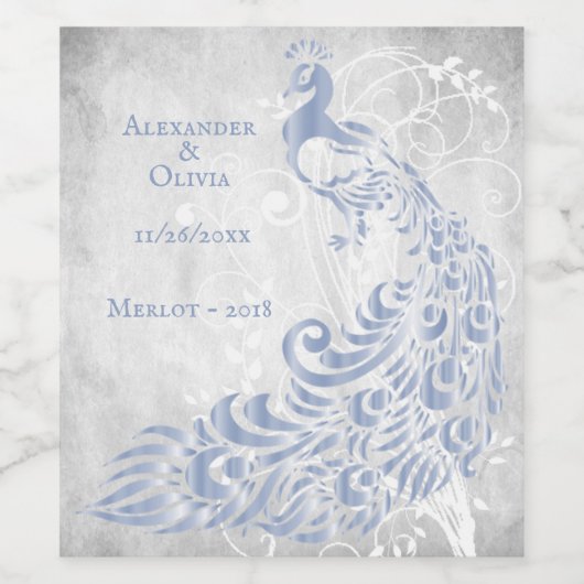 Licht blauw leder van de peacock Wijn Etiket (Enkel label)