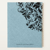 Licht blauw lijntextiel Zwarte Floral Ornament Planner (Achterkant)