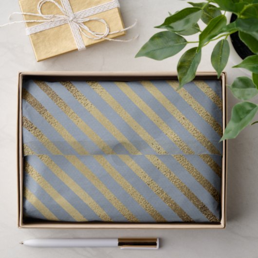 Licht blauw met diagonaal gouden strepen tissuepapier (Geschenk)