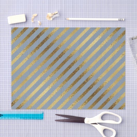 Licht blauw met diagonaal gouden strepen tissuepapier (Craft)
