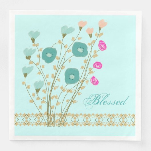 Licht blauw met papier voor Floral Servet (Voorkant)