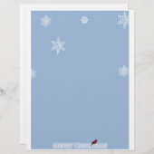 Licht blauw met witte sneeuwvlokken en rode kardin (Voorkant / Achterkant)