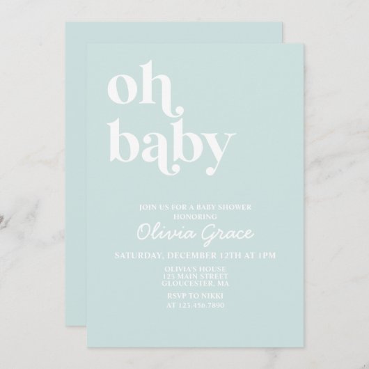 Licht blauw Modern Eenvoudige Uitnodiging van het (Voorkant / Achterkant)