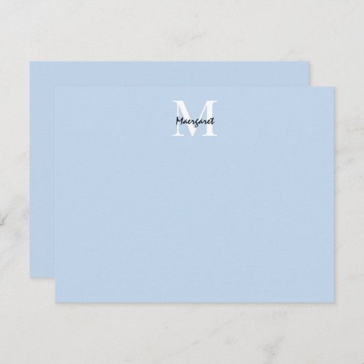 Licht Blauw Monogram Gepersonaliseerde Briefpapier Notitiekaartje (Voorkant / Achterkant)