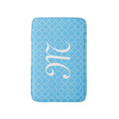 Licht blauw monogram quatrefoliepatroon badmat (Voorkant Verticaal)