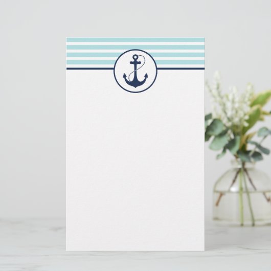 Licht blauw Nautisch Anker Briefpapier (Staand voorkant)