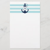 Licht blauw Nautisch Anker met Monogram Briefpapier (Voorkant)
