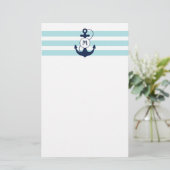 Licht blauw Nautisch Anker met Monogram Briefpapier (Staand voorkant)