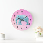 Licht blauw olifant op droomroze Waterverven Grote Klok (Huis)