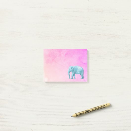 Licht blauw olifant op droomroze Waterverven Post-it® Notes (Op bureau)