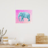 Licht blauw olifant op droomroze Waterverven Poster (Keuken)