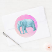 Licht blauw olifant op droomroze Waterverven Ronde Sticker (Envelop)